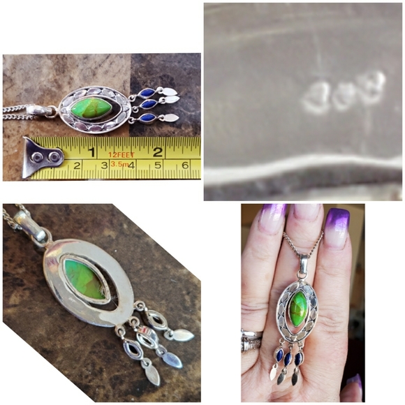 Genuine Green Copper Turquoise & Lapis Pendant - Picture 4 of 4